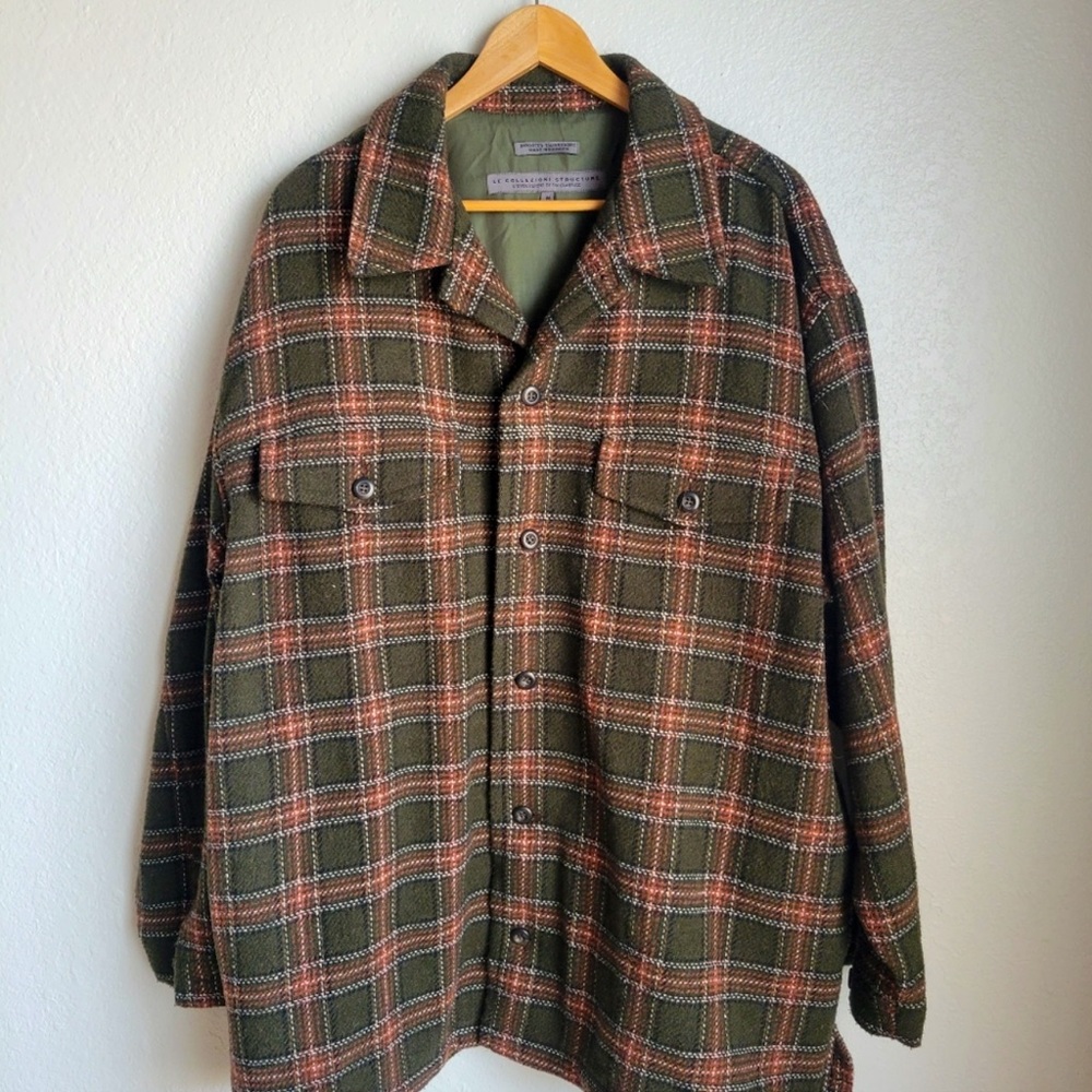 RARE Le Collezioni Structure Mens Wool Plaid Coat Jacket Shirt S Italy